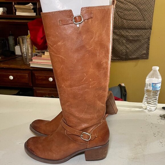Western Fall Boho Lucky Brand Brown Leather Pull-On Knee-High Riding Boots - 10M - Picture 1 of 11